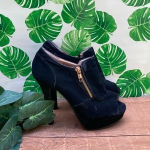 Black Zipper Heeled Booties